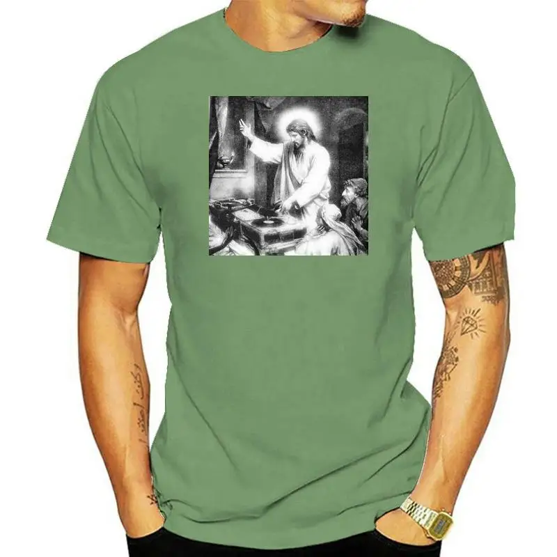 DJ Jesus Holy Scratching Turntable T Shirt