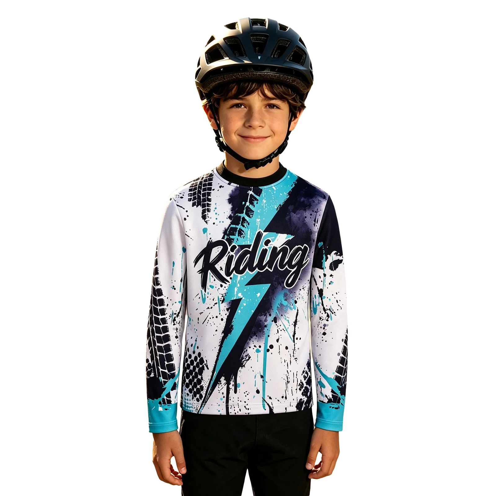 Jungen Dirt Bike Trikot Kinder Motocross Shirt Langarm Schnelltrocknend MTB Radsport-Oberteil Graffiti-Reifendruck Motocross-Trikot – Detail 6