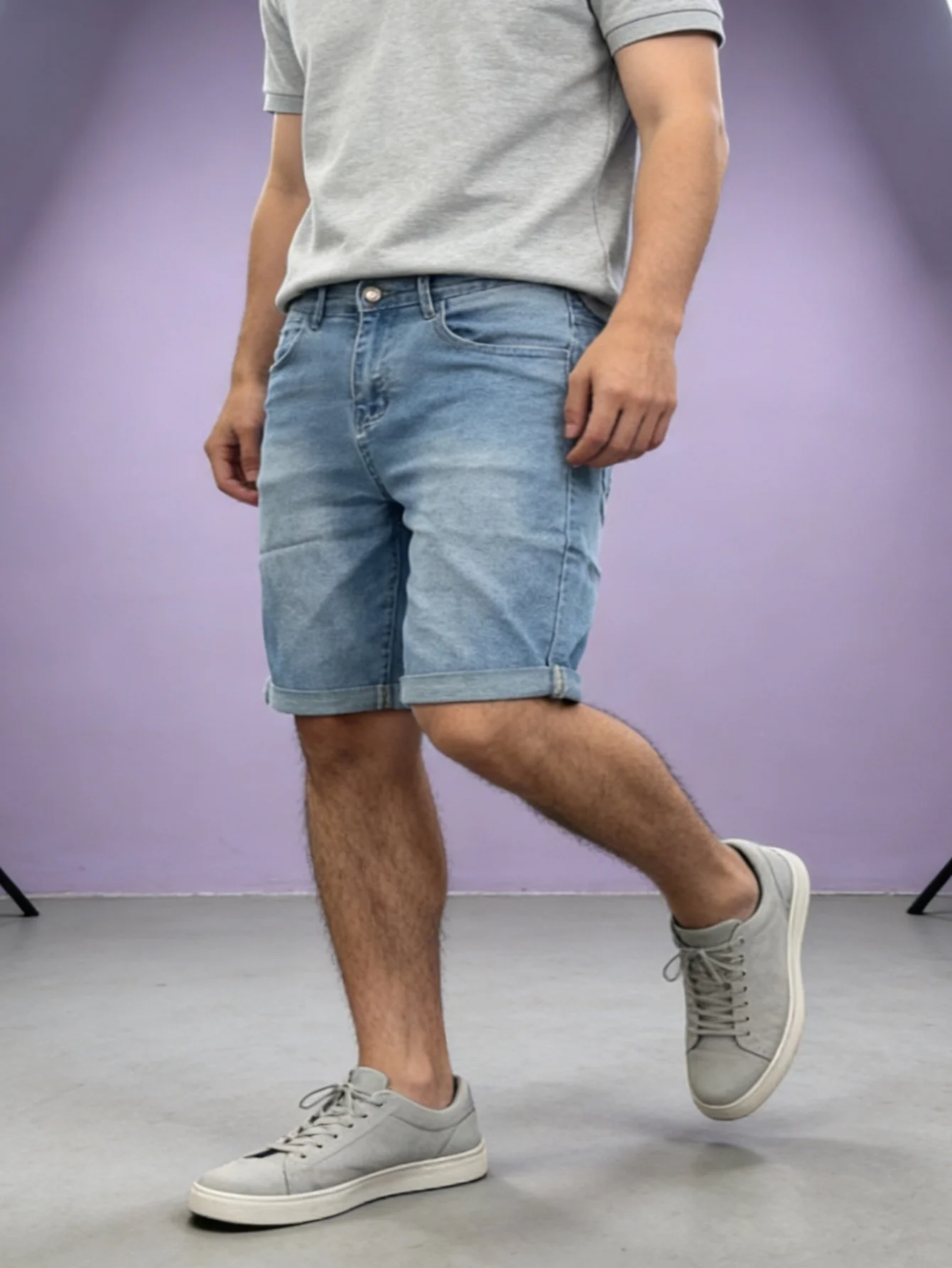 

Original Quality Mens Blue Stretch Jorts Slim Fit Skinny Denim Pants Street Fashion Wear