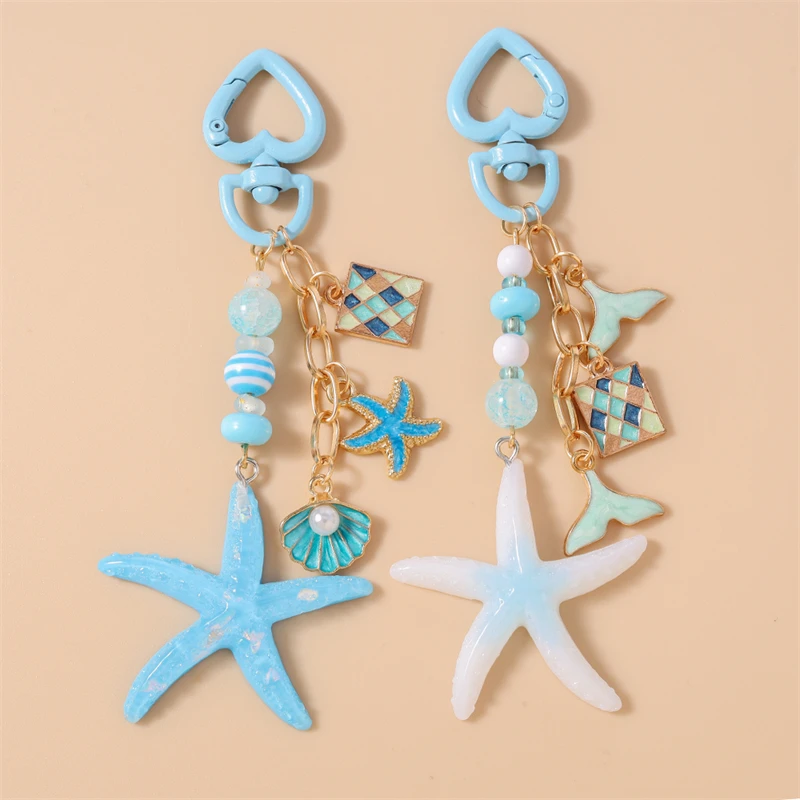 Niedliche handgefertigte Perlen-Schlüsselanhänger, Sommer-Strand-Sternfisch-Muschel-Anhänger, Schlüsselringe für Damen und Herren, Autoschlüssel, Handtaschen-Schlüsselanhänger, DIY-Geschenke – Detail 36