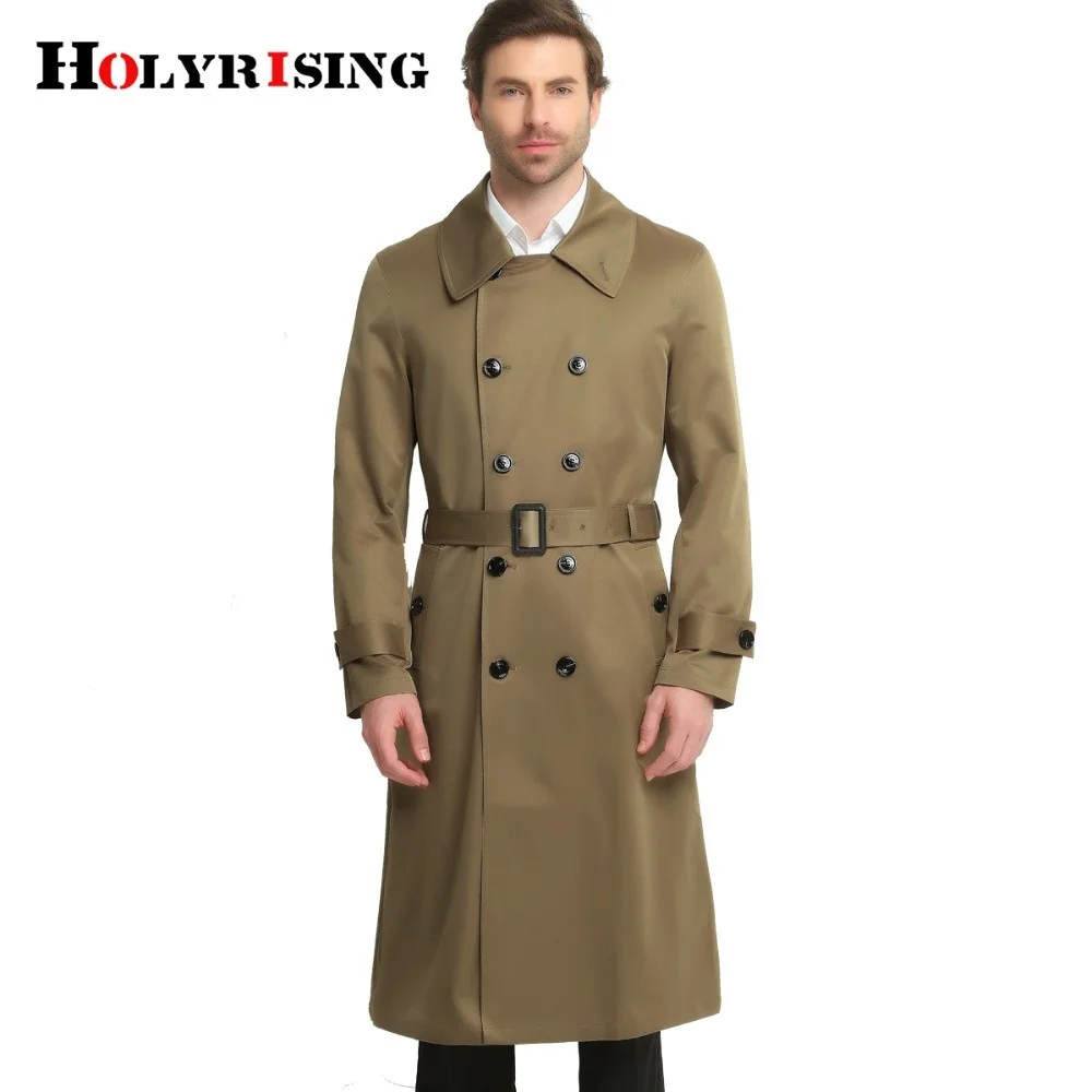 British Style Casual Winter Trench Coat Men Double Button Jackets Long Sleeve Slim Outwear Khaki Black S-6XL Windbreaker