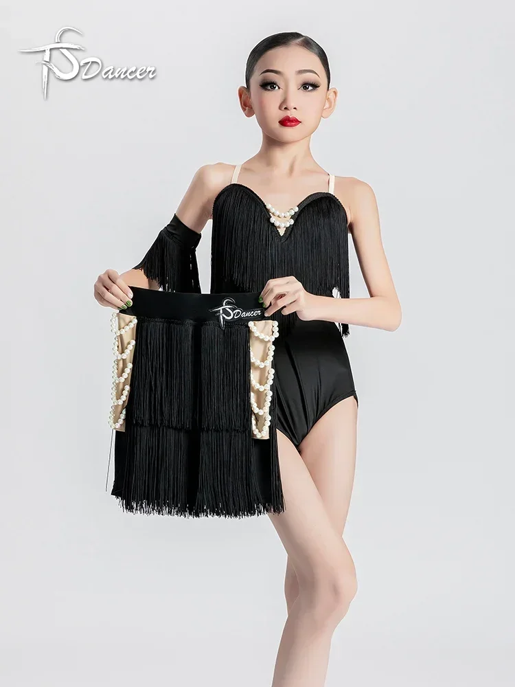 Performance Suit Professional Practice Internet Celebrity Suit Foreign Style Fringed Skirt Children's Dance Performance 1 Piece