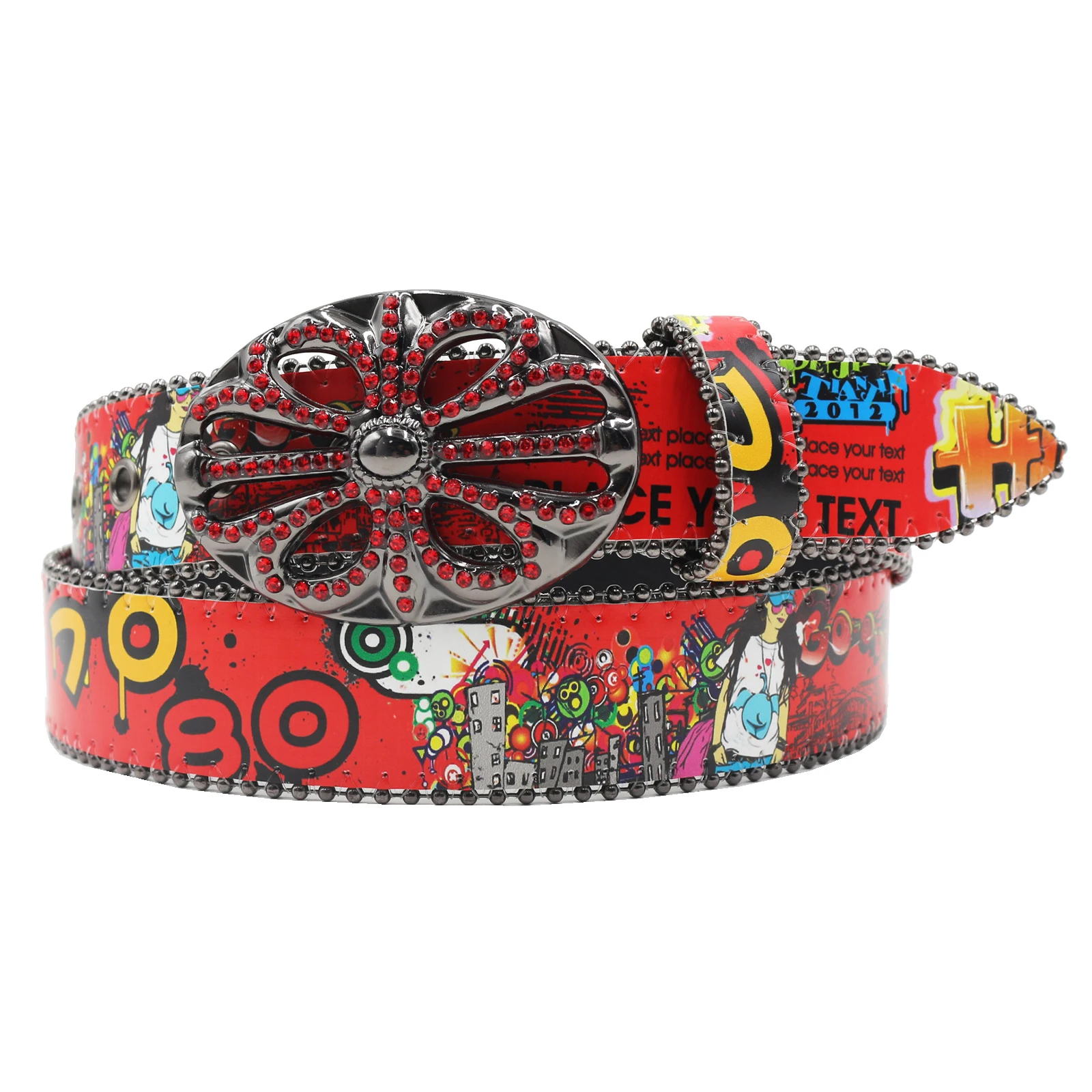 Hip-hop graffiti Print Diamond Wide Buckle Belt For Women men Vintage Rhinestone Bohemia Strap Female man For Jeans bb belt