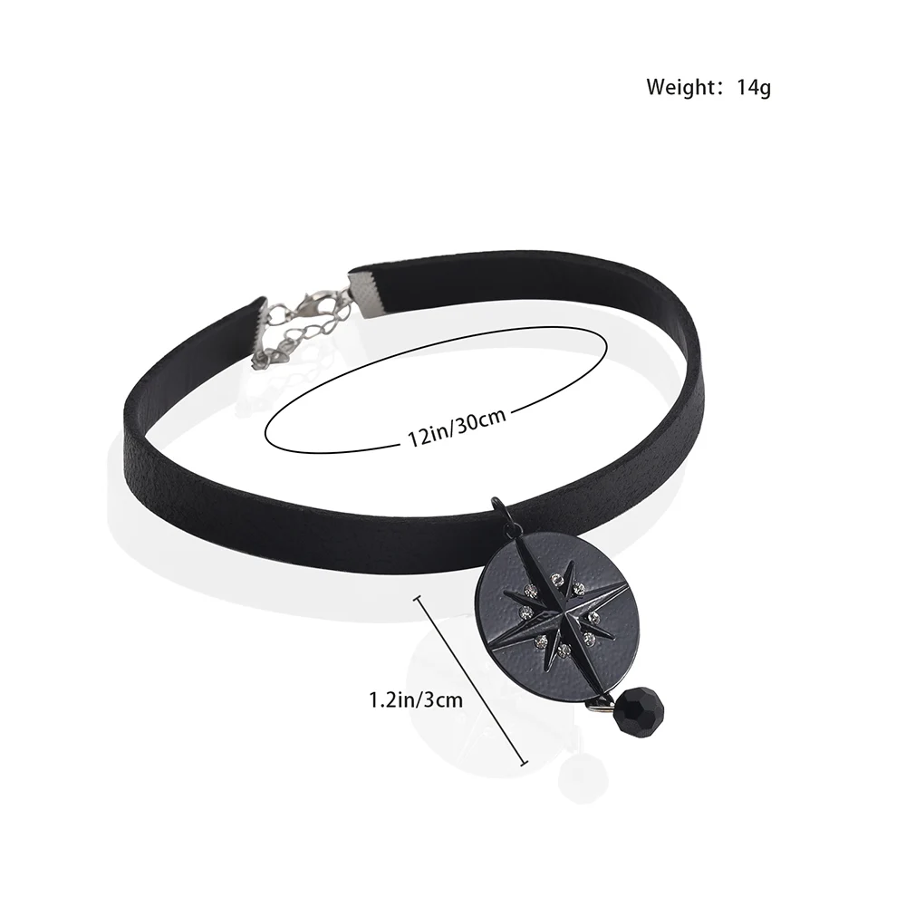 Medsor Round Pendant Leather Necklace Unique Gothic Style Classic Black Leather Necklace Role-Playing Fashion Accessory