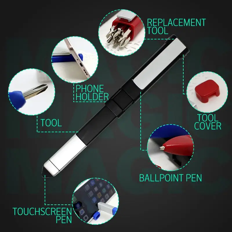 Tempat Ponsel Berbentuk Pena dengan Set Obeng Pena Layar Sentuh Pin Dial Telepon Pena Bolpoin Empat Kali Lipat Dropship