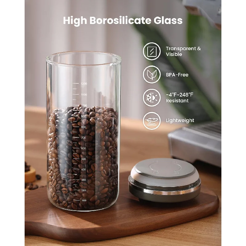 

One click glass container with PP silicone lid, used to store food storage bottles for ground coffee, flour, grains, and sugar