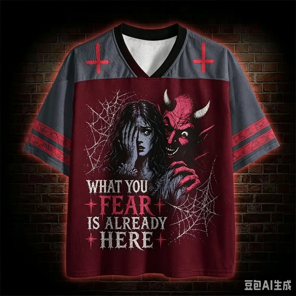 Dark Horror Series 3D-Druck T-Shirt mit V-Ausschnitt für Damen und Herren – Modisches, schnelltrocknendes, atmungsaktives, sportliches Streetwear-Oberteil im Trend – Detail 5