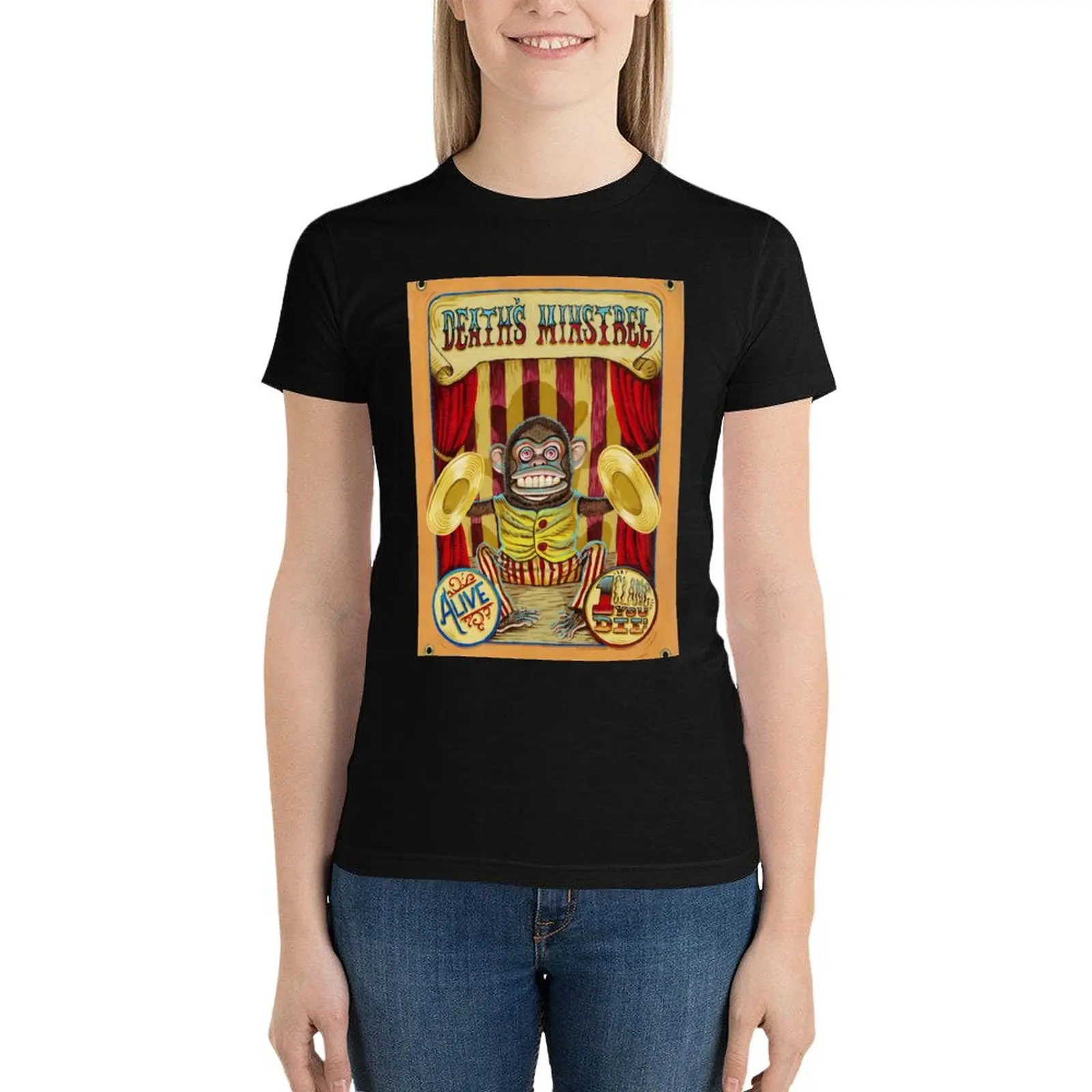 Death's Minstrel: Jolly Chimp Sideshow Banner T-Shirt Blouse Aesthetic clothing summer clothes for Women