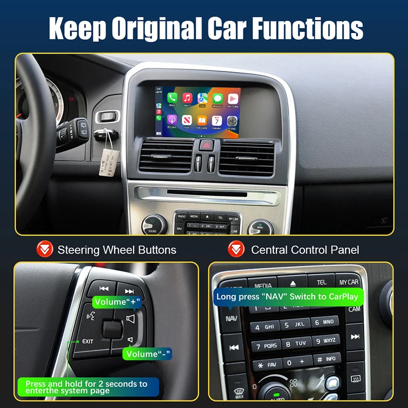 Wireless CarPlay Android Auto Box 5G Upgrade Version For Volvo V40 V60 XC60 S60 V70 XC70 S80 2010-2014 OEM Microphone Accessorie