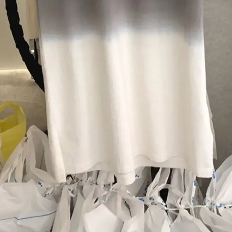 Street Casual Gradient หลวม T เสื้อฤดูร้อนใหม่แขนสั้น O-คอ All-Match MIDI ชุดแนวโน้มแฟชั่นเสื้อผ้าผู้หญิง