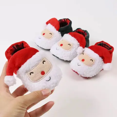 Christmas themed cute cartoon comfortable boots, suitable for baby girls, soft and warm with plush boots, suitable for indoor an