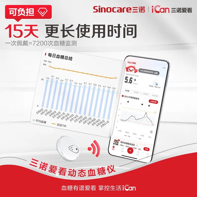 Sinocare-革新的なスケム糖尿病センサー、針なし、15日間の非接続性血液テスト