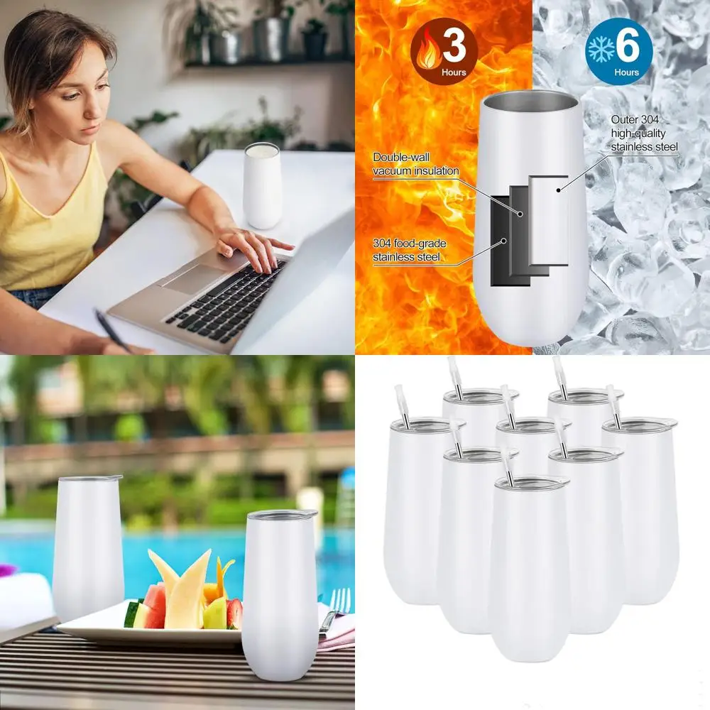 

Insulated 12oz Champagne Tumblers Set of 8, Stainless Steel Stemless Cups with Lids, Unbreakable for Parties & Celebrations (Whi