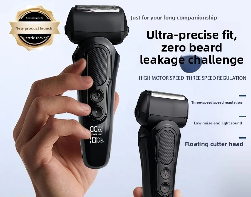 ماكينة حلاقة كهربائية 3 شفرات مقاومة للماء وقابلة لإعادة الشحن مع شاشة رقمية لقاطع السوالف منبثقة