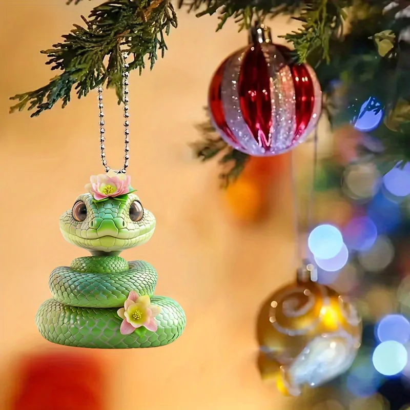 Abalorio acrílico para coche con diseño de serpiente, espejo retrovisor 2D y colgante de llavero, decoración del hogar, accesorio elegante para el interior del vehículo