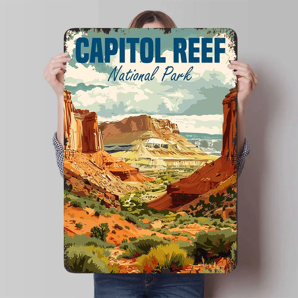 Капитол Риф, национальный парк, пейзаж, металлическая жестяная вывеска, винтажное настенное искусство для декора гостиной Капитол Риф, национальный парк, пейзаж, металлическая жестяная вывеска, винтажное настенное искусство для декора гостиной
