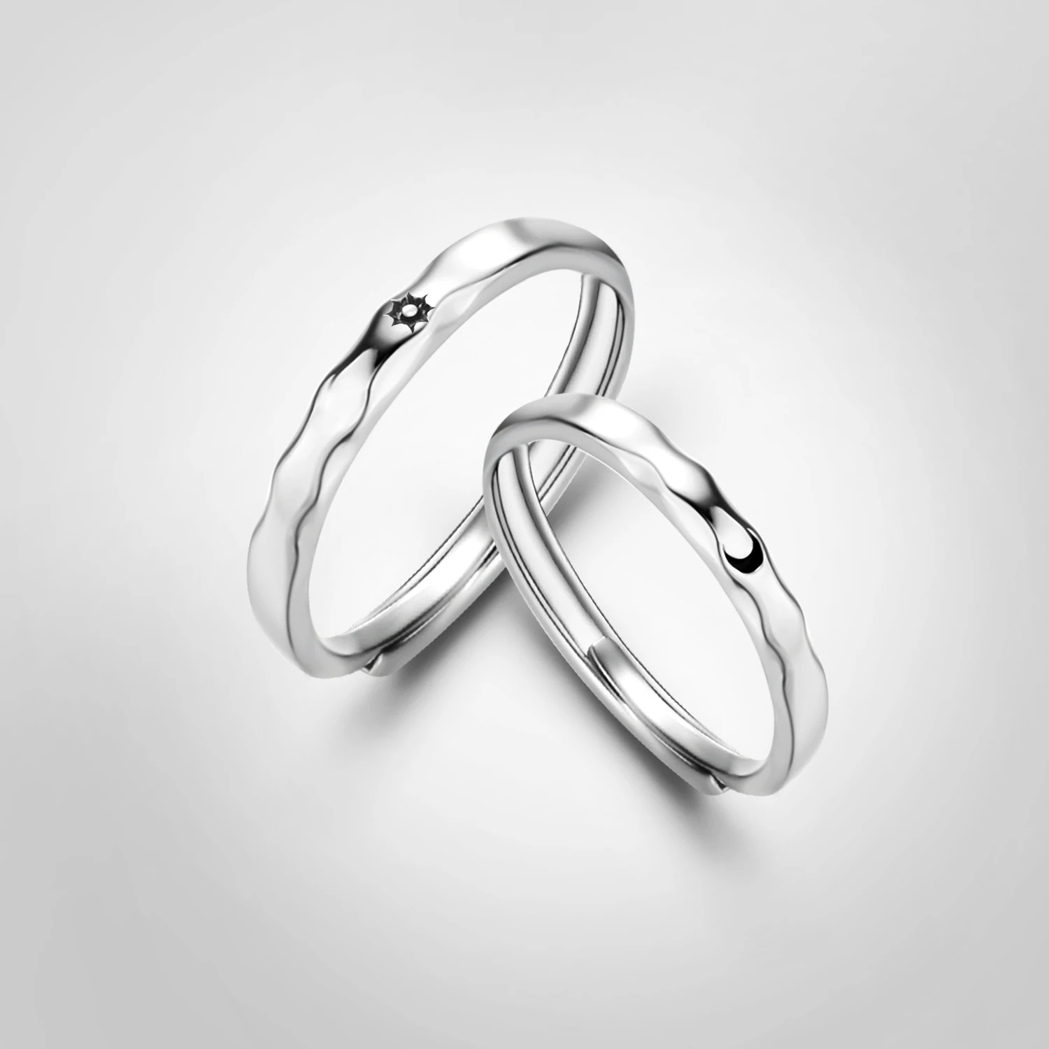 Klassischer offener Paarring mit Sonne und Mond für Damen und Herren, romantisch, schwarz, weiß, passender Fingerring-Set, Schmuck, Hochzeitstag, Geschenke – Detail 21