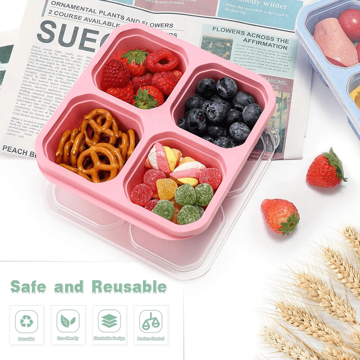 4PCS Food Crisper With Cutlery, Material, Snack Box, Fruit, Lye Bread, Travel Lunch Box, Reusable, Christmas, Halloween Gifts