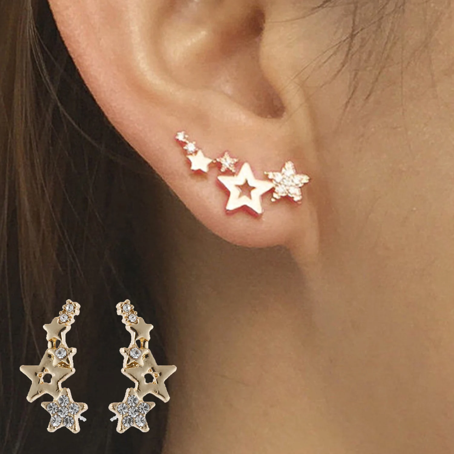 Simple Stylish Star Women Stud Earrings Shiny White Zircon Exquisite Star Square Geometric Female Earring Fashion Jewelry Gifts