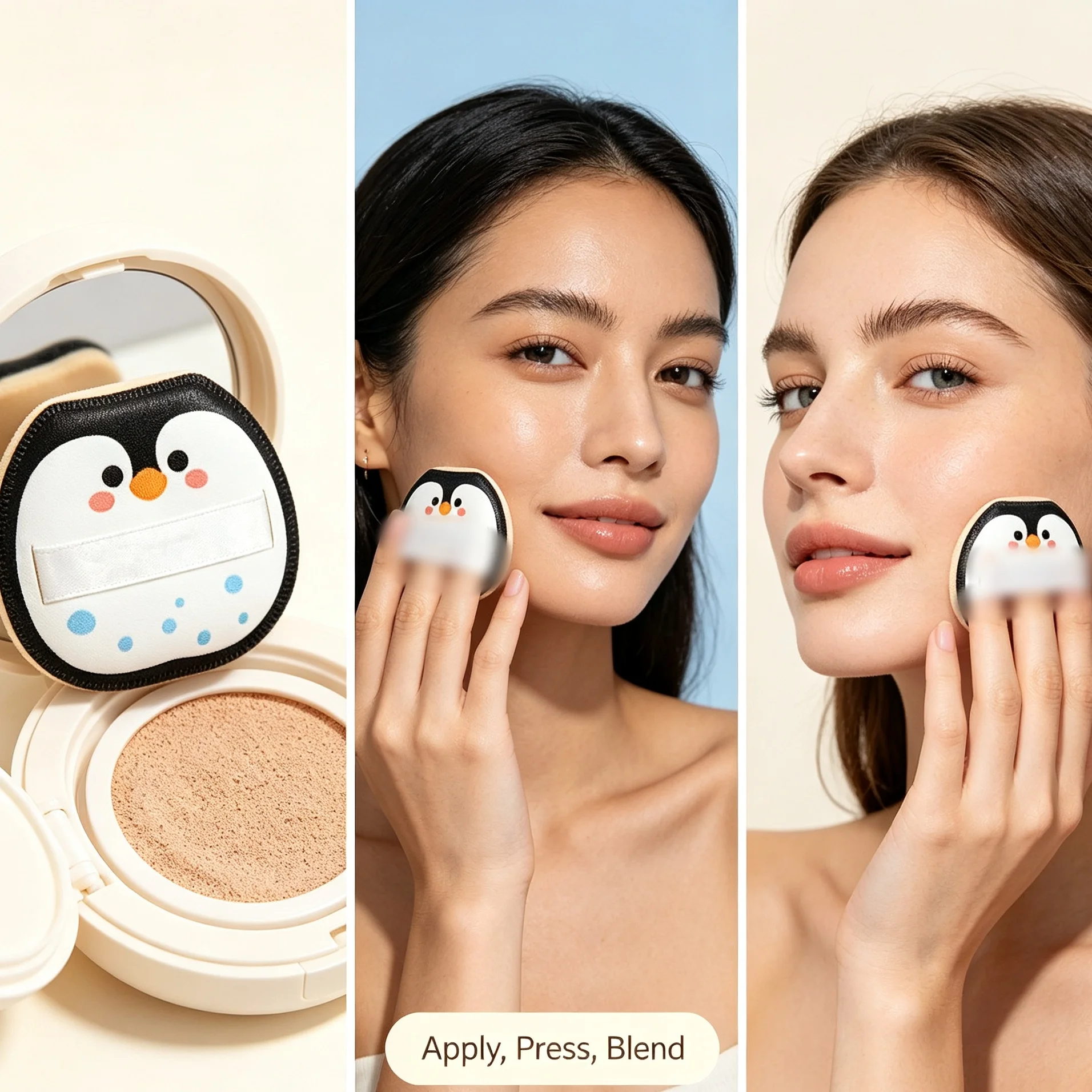 2 pieces of cartoon penguin-shaped cushion sponges, available in two sizes (large and small), to meet different makeup needs.