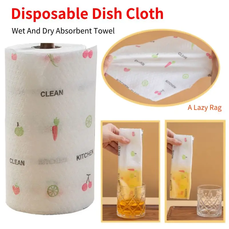 50/100/200pcs One-time Lazy Rag Multifunctional Kitchen Paper Wet And Dry Absorbent Water And Oil Cleans With One Wipe Towel Rag