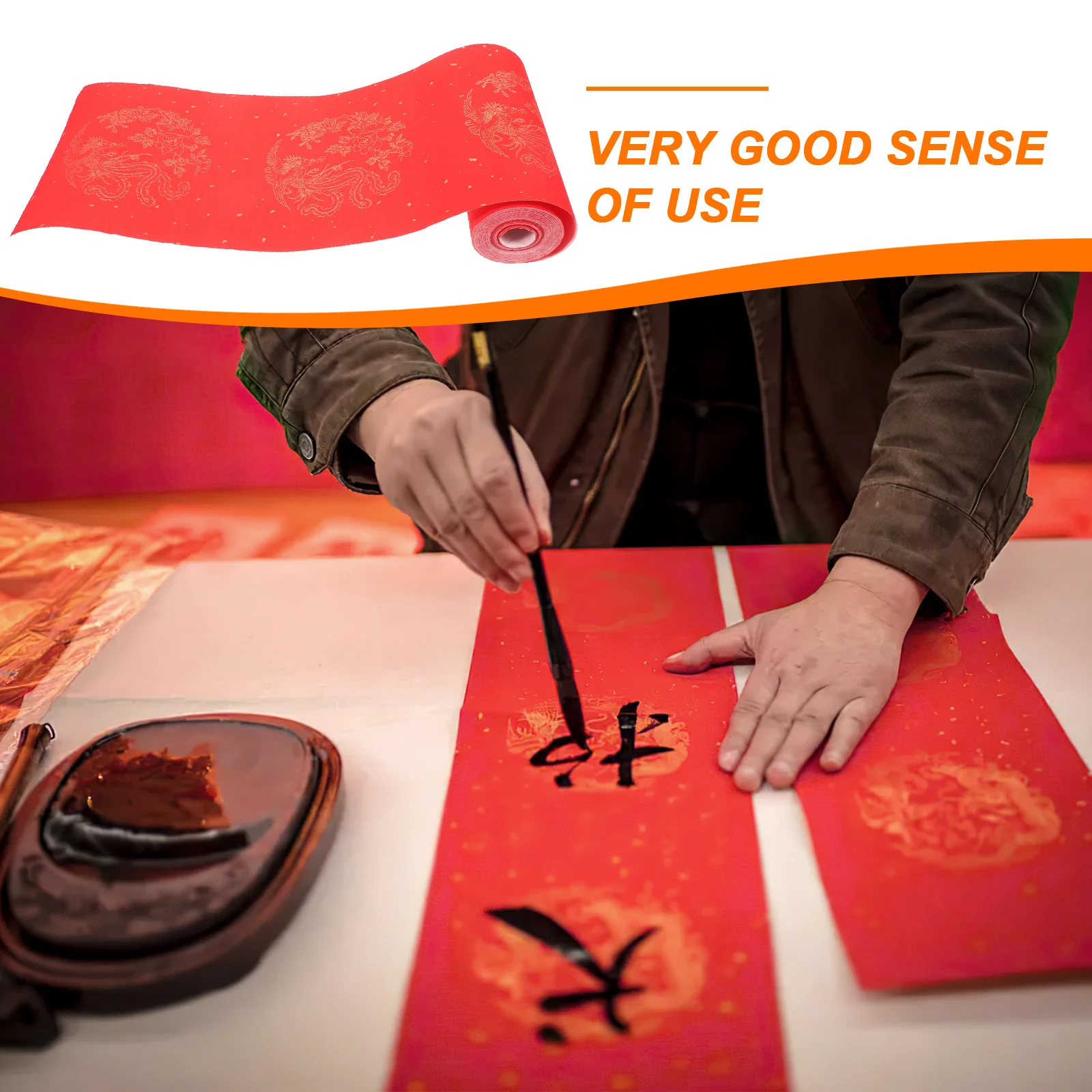 1 Rolle rotes chinesisches Kalligraphiepapier, schlichtes Design, Frühlingsfest-Schreibpapier für Neujahrsdekorationen, Schriftrolle