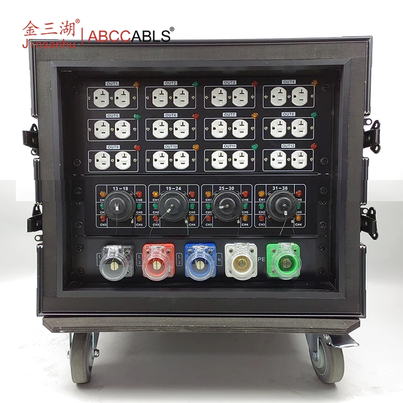 ABCCABLS 36CH US Stage Power Distribution Box, 3 Phase Camlock Input with NEMA 5-20R Outlet Portable Touring Power Distro