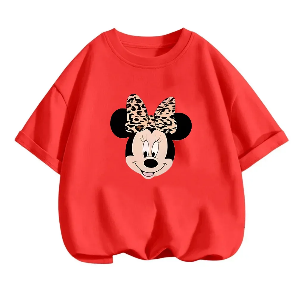 

2025 Kawaii Minnie Mouse Tshirt Kids Baby Boys Clothes Girls T-shirts Disney Cartoon Tops 3-14y Children Summer Short Sleeve