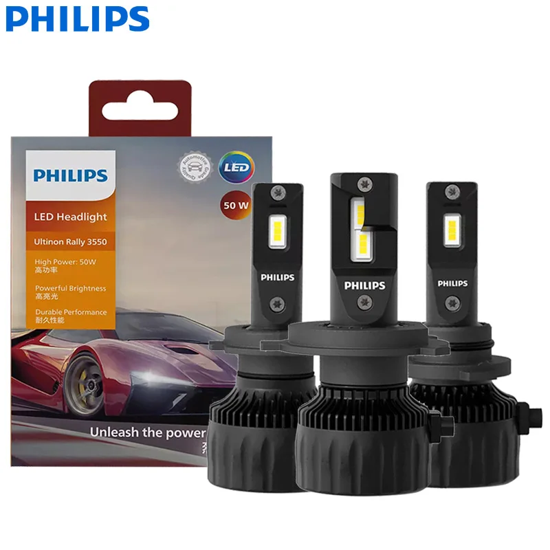 Philips светодиодный H4 H7 H11 100W 9000LM Ultinon Rally 3550 HB3 HB4 HIR2 автомобильная лампа головного света 6500K, белая, высокая мощность, люмен, лампы головного света 2X