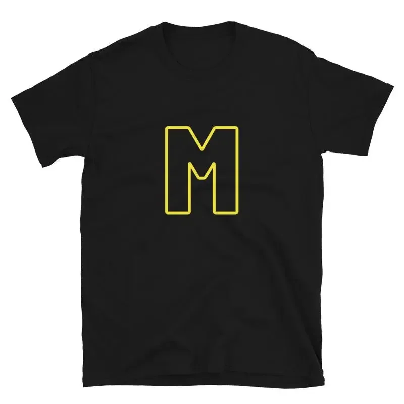 Letter M Yellow Bold Font Simple Black T-Shirt