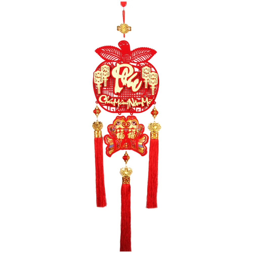 Flannel Handmade Vietnamese New Year Hanging Ornaments with Cultural Lunar Text and Symbolism for Seasonal Decoration Purposes
