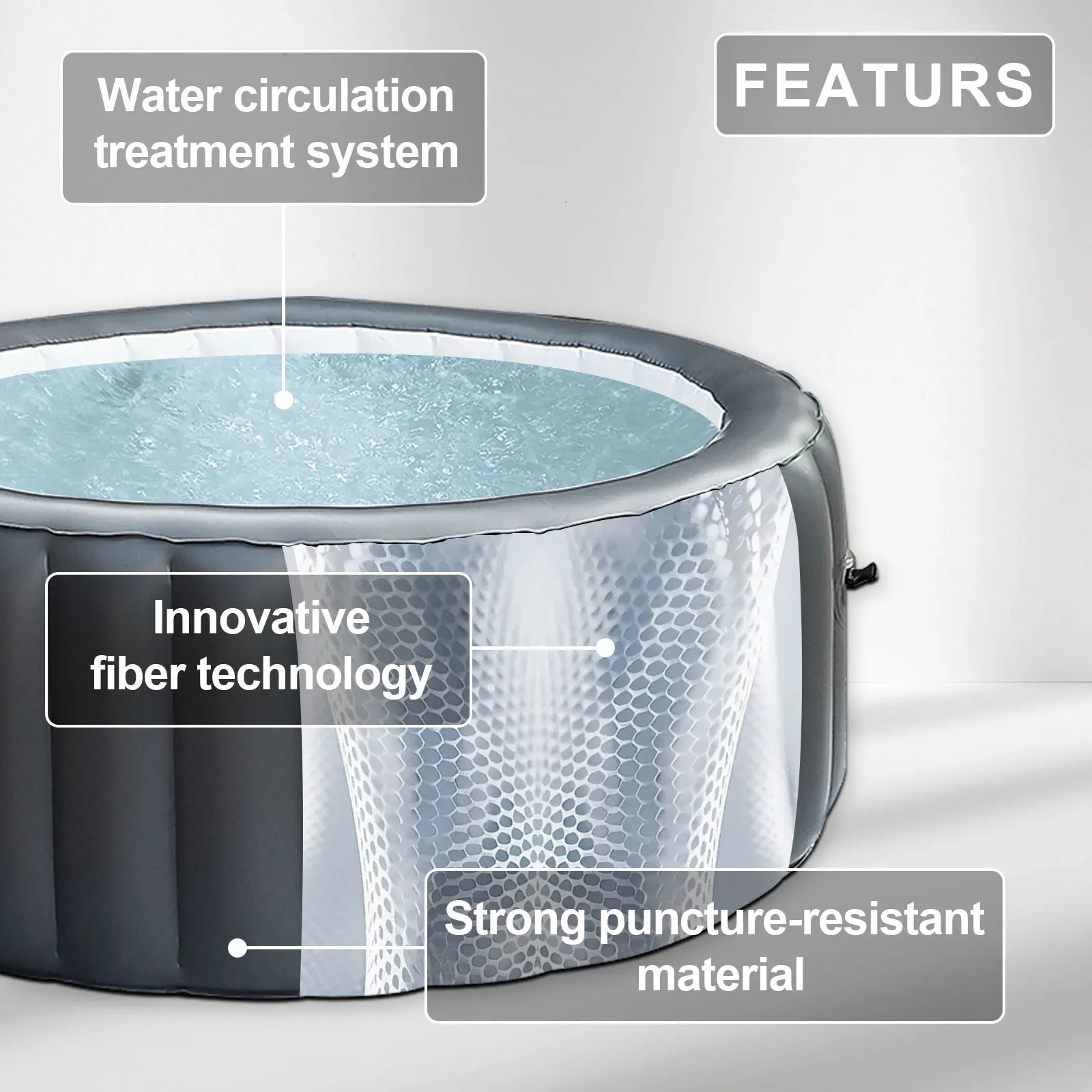 STLF حمام سباحة قابل للنفخ حوض استحمام ساخن معدات سبا مع جهاز تحكم عن بعد أنابيب كبيرة قابلة للنفخ للبالغين والأطفال حمام عائلي #5