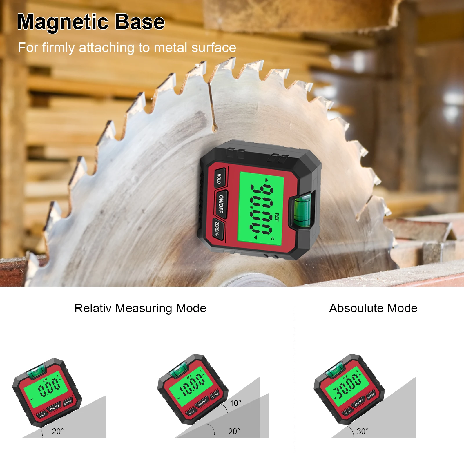 Digitale gradenboog 4*90 °   Elektronische inclinometer Achtergrondverlichting Niveaubox met magnetische basis Hoekzoeker Gauge Meetinstrument