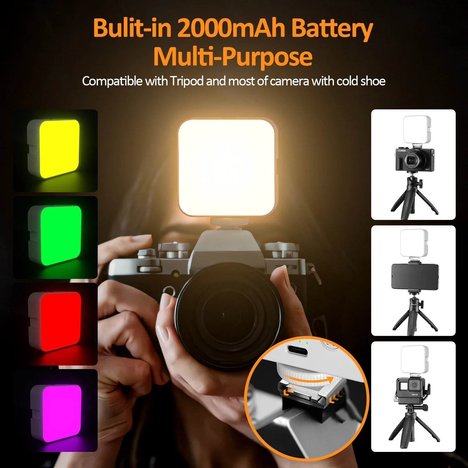 Mini RGB 3 colori Video Selfie Light Clip-on LED Fill Light Lamp per telefoni tablet Desktop Hot Shoe treppiede Camera 3000K-6500K