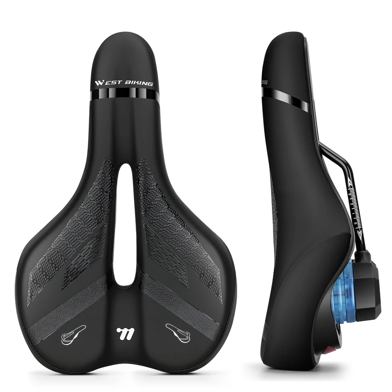 Bicycle Saddle with LED Taillight 6 Modes TYPE-C Charging Memory Foam for Road Mountain Bike Safety Bicycle Seat