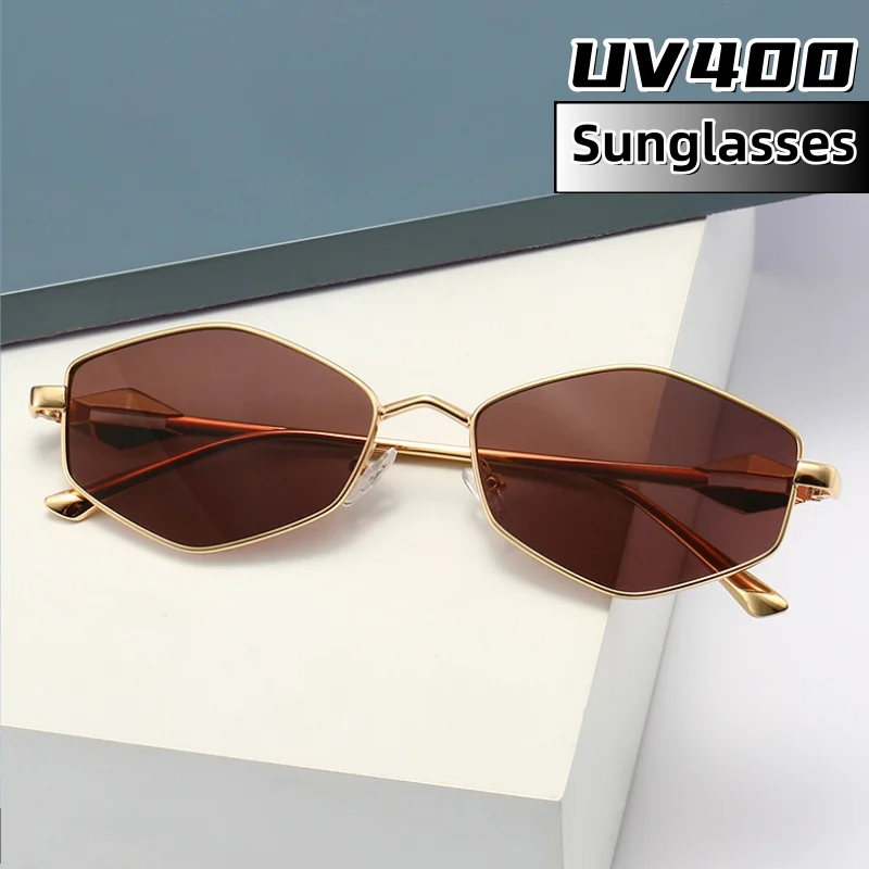 

Women's Rhombus-shaped Metal Personality Small Frame Sunglasses Fashionable Dressing Travel Beach UV400 Resistant Shades Glasses