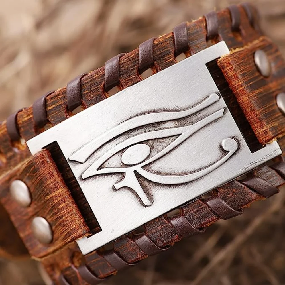 YILUOCD Viking braccialetti avvolgenti in vera pelle Punk Eye of Horus braccialetto egiziano braccialetto Isis talismano gioielli da polso maschili