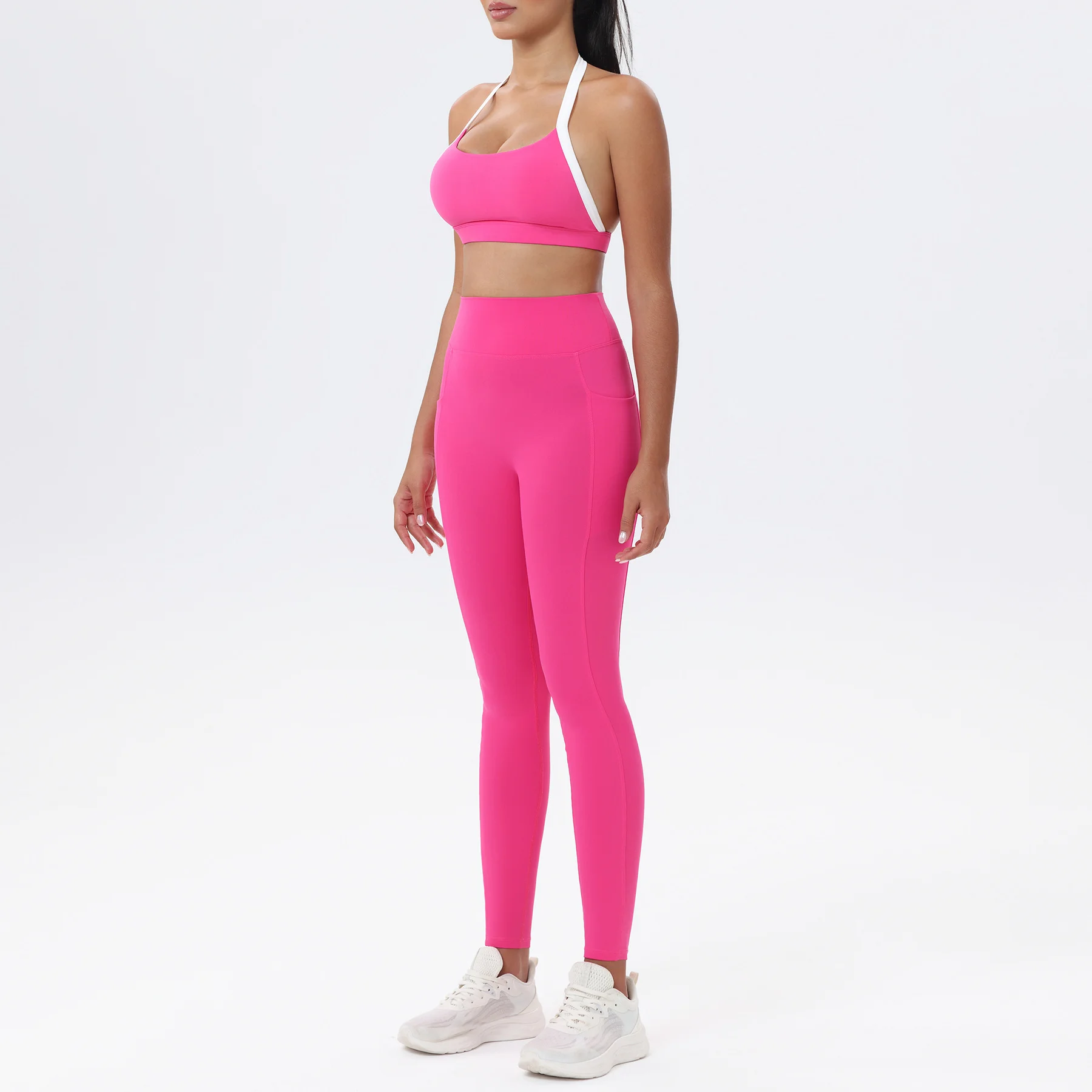 レディースヌーディー感シームレスタイトフィットヨガセット - 速乾ジムロングパンツセット アウトドアランニング、ヨガ、ピラティスなどに