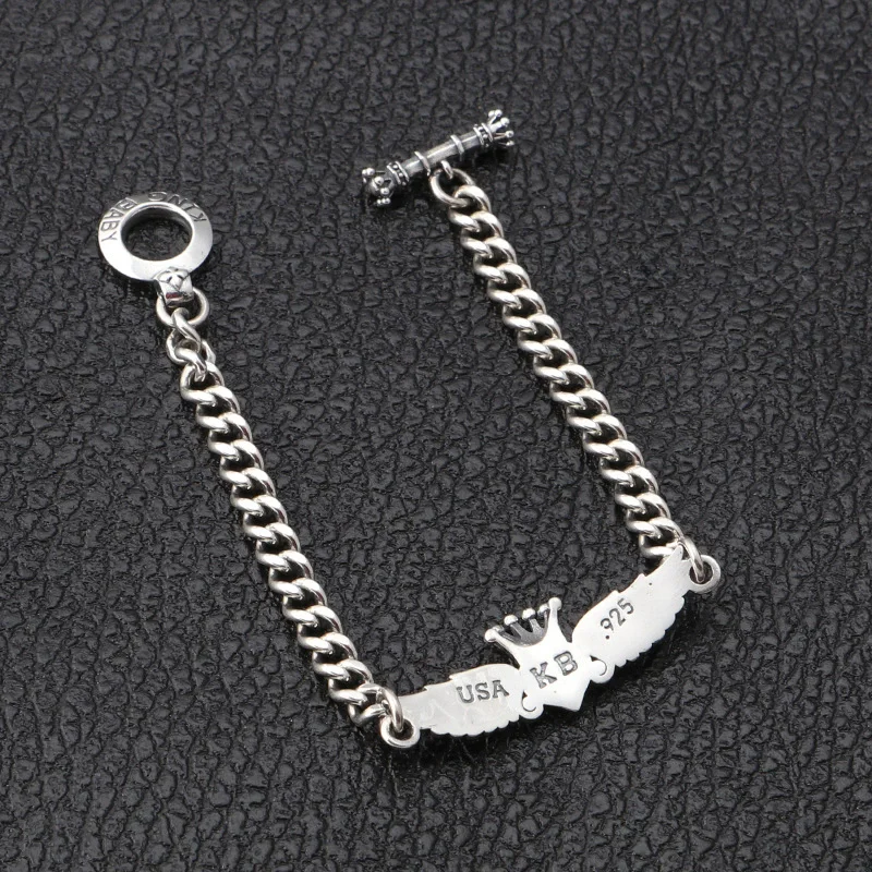 Bracciale in argento sterling S925 corona ad ala personalizzata Lettera d'amore Tendenza lucida minimalista Alla moda e fresca