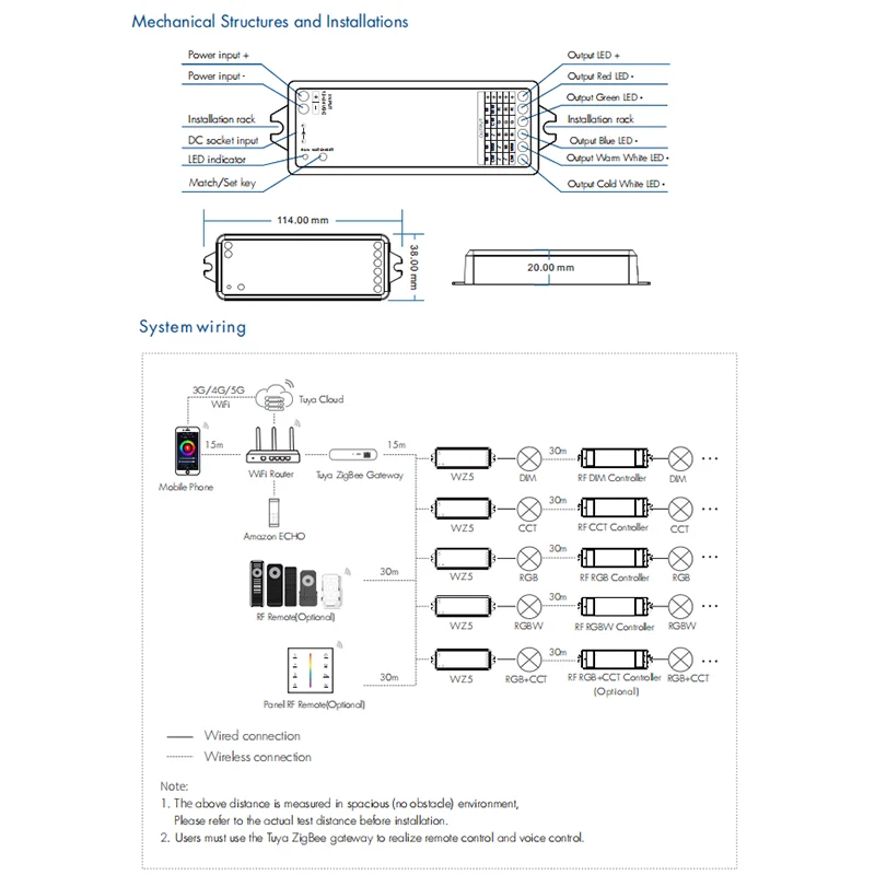 WZ5 Tuya Zigbee LED Controller DC 12-24V 15A 5 in 1 RGB CCT RGBW RGBCCT LED Strip Light Controller RF 2.4G Wifi Smart Home