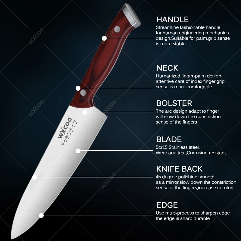 WXCOO Japanese Kitchen Knives Set Stainless Steel Fish Fillet Meat Cleaver Chef Knife Fruit Slicing Santoku Knife Cooking Tools