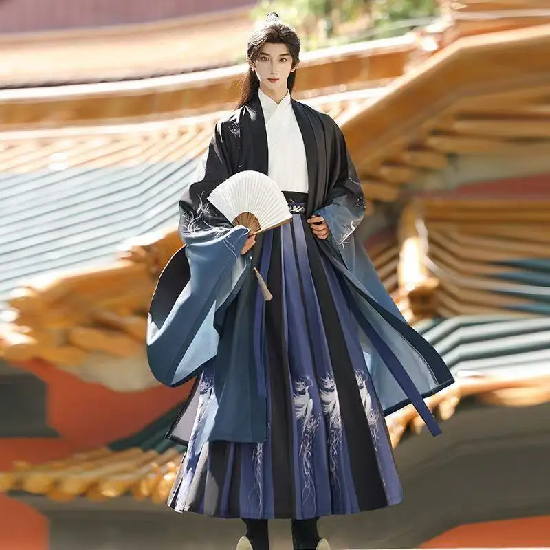 

Men's Wuxia Printing Hanfu Traditional Chinese Weijin Period Cross Collar Clothing Comics Event Cosplay Costume Students Show