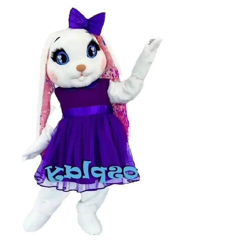 

Purple Dress White Easter Bunny Mascot Costume Rabbit Cosplay Outfits Halloween Christmas Fancy Party Dress