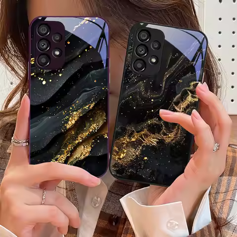 Dark Gilded Black For Samsung Galaxy S10 4G S20 11E 30 S21 21Fe 22 S24 Pro S23 Ultra 5G S8 S9 Tempered Glass Phone Case
