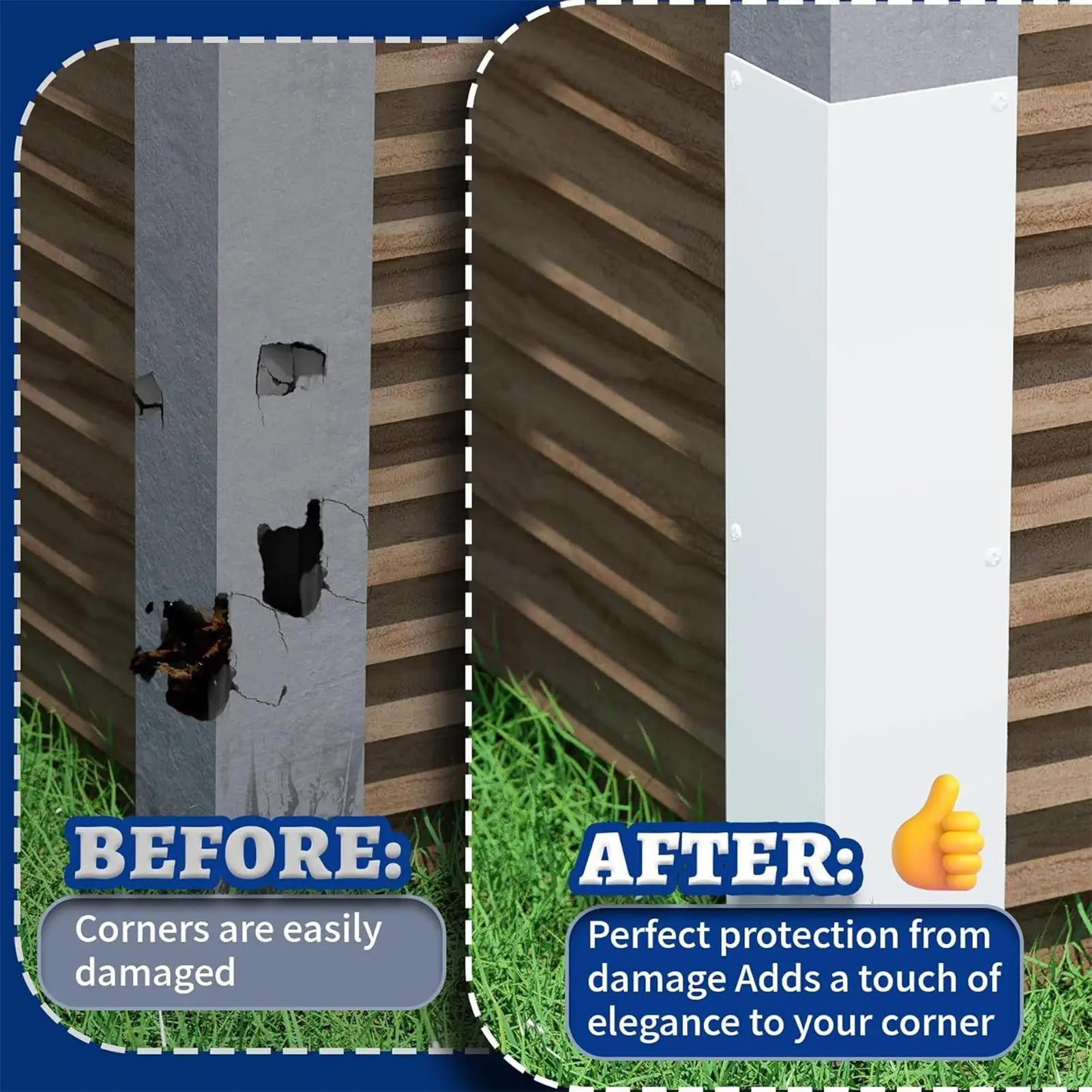 

Siding Corner Guards 2 Pieces 3.4x3.4x15.8 Inch Smooth 90 Degree Angle Whacking Protection Corner Wall Guards Siding Trim For