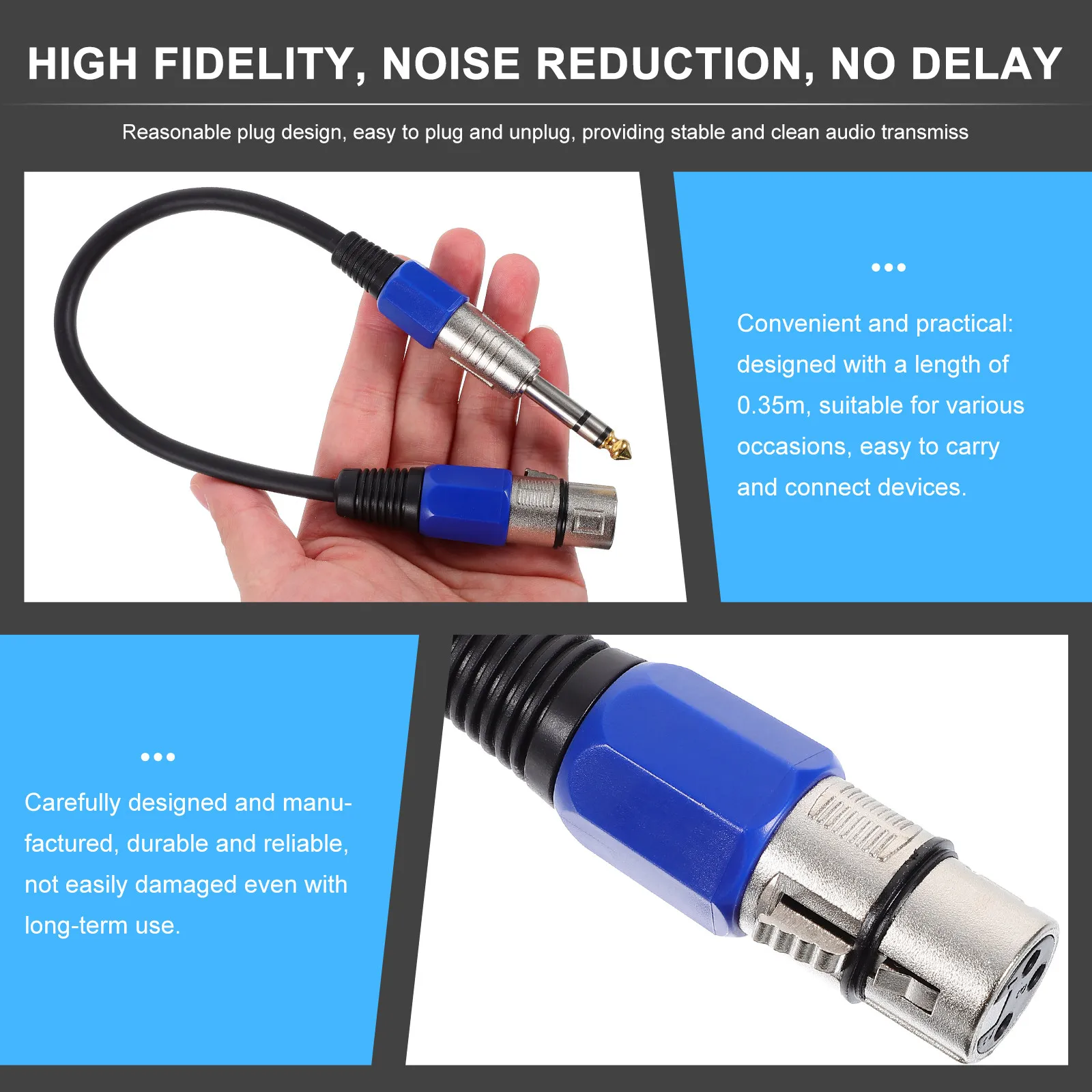 2Pcs 6.35mm Male to Xlr Female Audio Adapter Cable Compact 0.35m Studio Mic Patch Cord Stable Clear Transmission for Recording