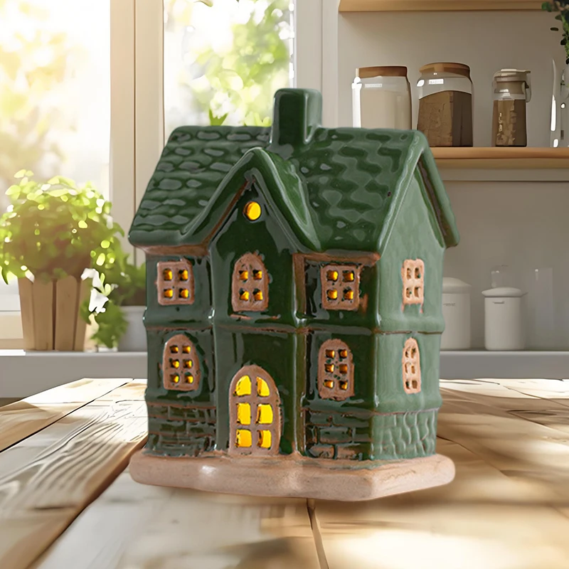 Village House Light Up Decorations, White Ceramic House Decor With Lights, Light Up Winter Village Houses