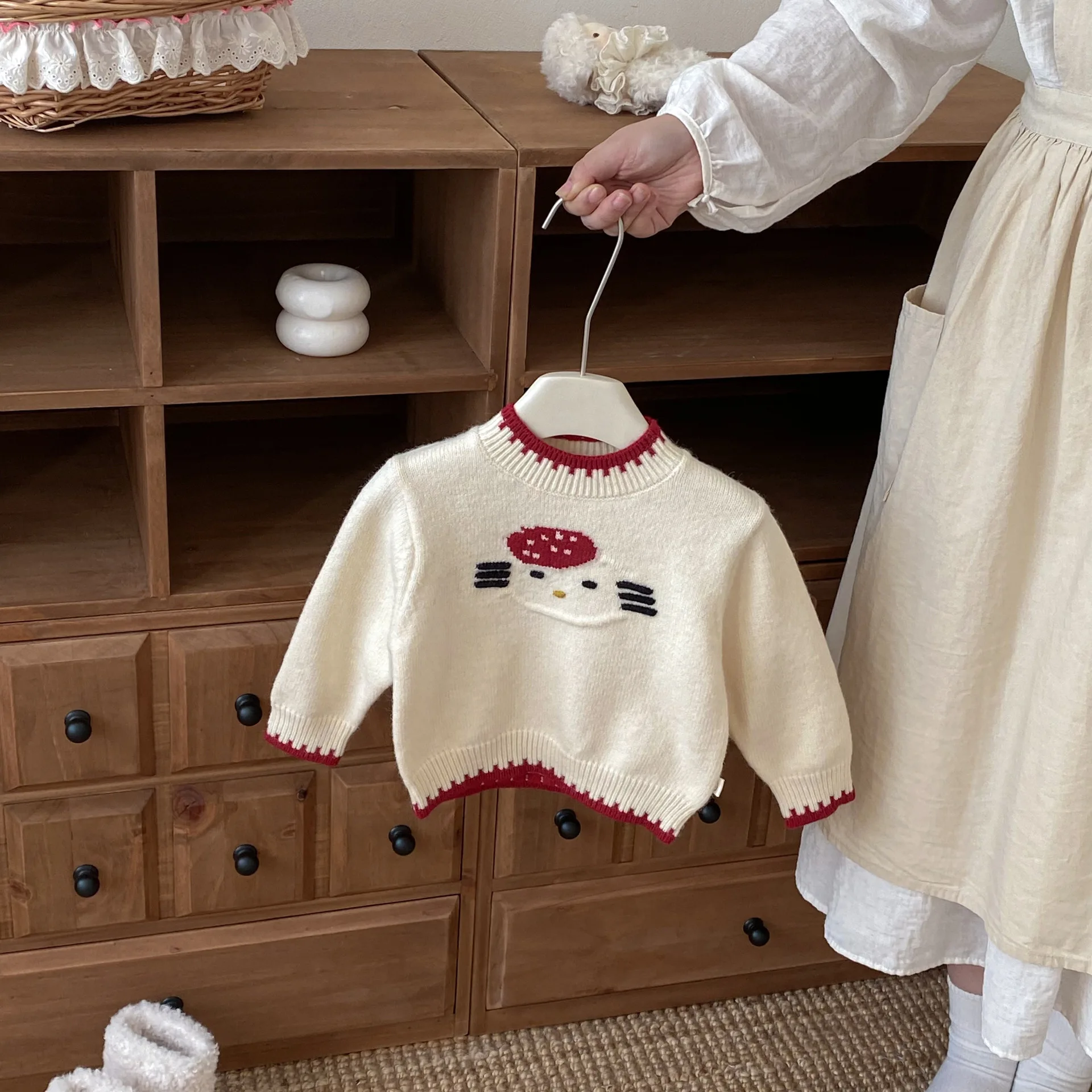 الكورية نمط الفتيات الكرتون سترة لطيف القط نمط طفل محبوك السترة الخريف الاطفال أزياء متماسكة أعلى