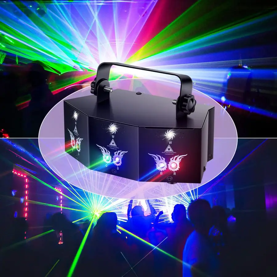 

Party Lights DJ Disco Light,9 Lens Stage Lighting Support DMX512 and Sound Activated with Remote Control Laser Lights for Partie