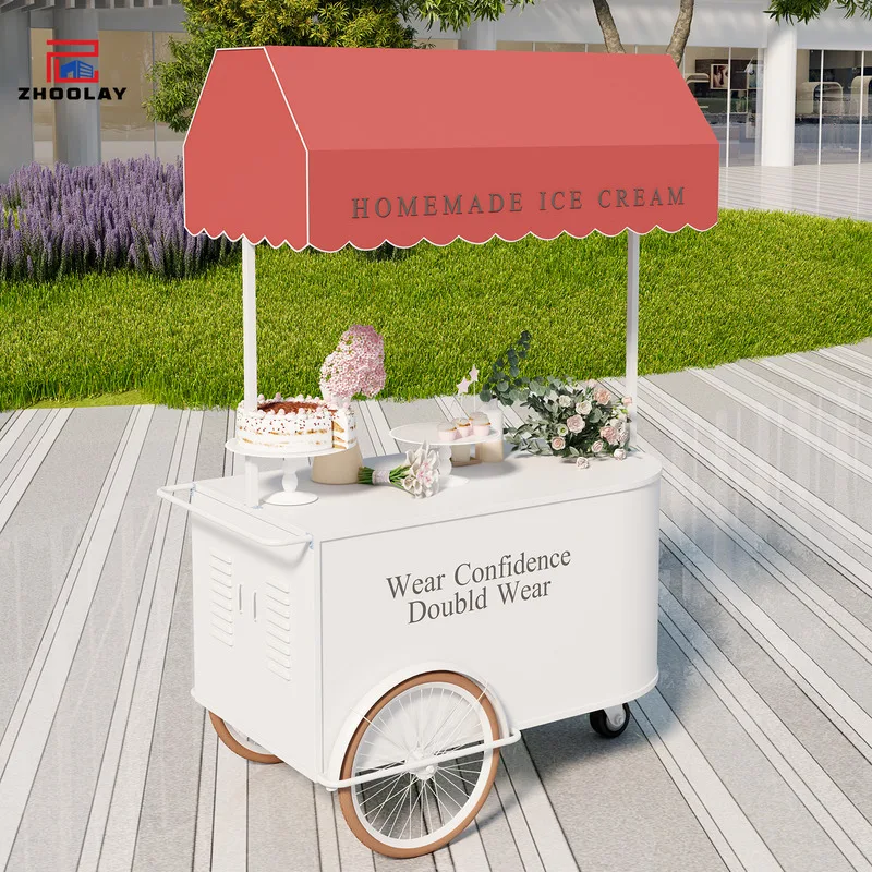 custom.Portable Street Food Stand Mobile Market Stall Cart Outdoor Snack Display Rack Business Metal Shop With Wheels Sweets Sal